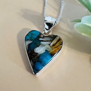 Big Spiny Oyster copper Turquoise pendant /925 Sterling silver pendant/Handmade gemstone pendant/ Heart pendant/ Gift for mom
