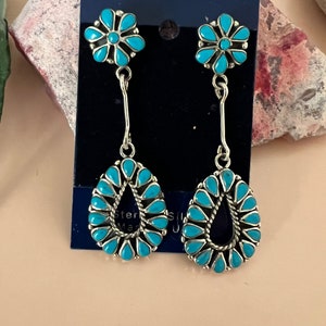 Turquoise inlay earrings/Turquoise’ cluster earrings/Sterling silver dangle drop earrings/Cluster turquoise inlay earrings/Turquoise jewelry