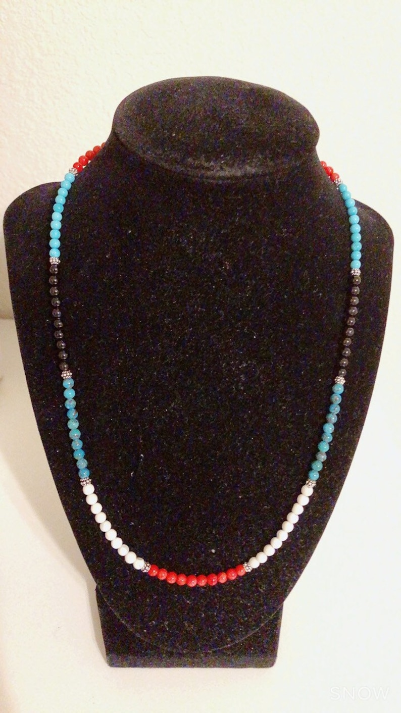 turquoise necklacereds Stone NecklacesMulti color beads NecklacesSterling Silver Beads Handmade in USA