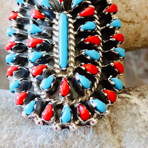 Turquoise ring/Ring/Blue and shops Red Clusters Ring/Sterling Silver petit Teardrop Jewelry/ Adjustable Band/Free Shipping in USA