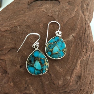 Copper Turquoise earrings /copper Turquoise Teardrops Earrings/Sterling Silver tearDrop Earring/Southwestern Turquoise earrings