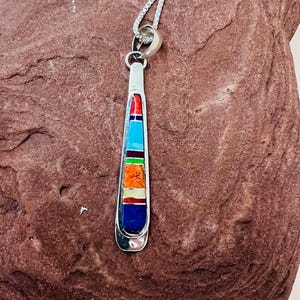 Colorful inlay pendant necklaces/Sterling silver Southwestern multi color pendant necklaces/Multi color pendant/Multi color necklaces /