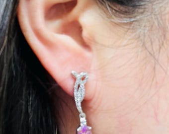 Pink Spinel dangling earrings/ Natural  small oval pink stone earring/ Sterling silver Natural spinel earrings/Gift for her