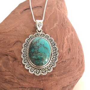 Kingman Turquoise pendant with Sterling silver chain 18 inches/Silver turquoise necklace pendant/Southwestern Necklace