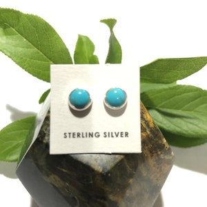 6mm Round Kingman Turquoise/ blue stone /Genuine 925 Sterling Silver Stud Post Earrings/Made in USA