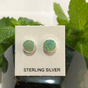 Green earrings/Light green earrings/Small dots/Fire Opal/Sterling Silver Stud Post Earrings/Made in USA