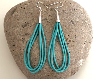 Turquoise earrings/Turquoise heishi earrings/Turquoise heishi beaded earrings/Sterling Silver turquoise earrings/Made in USA