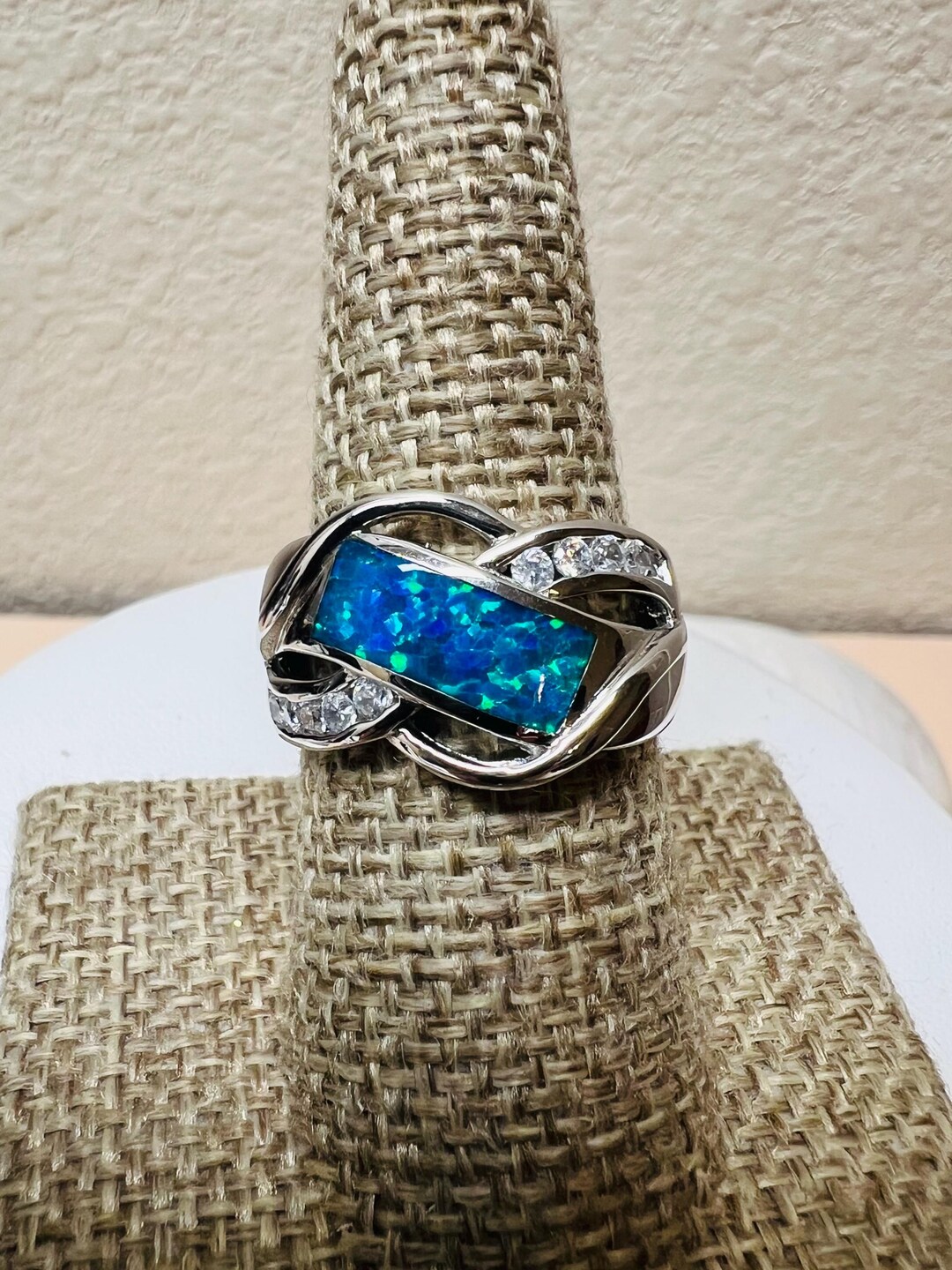 Blue Fire Opal Inlay Genuine 925 Sterling Silver Size 9 - Etsy