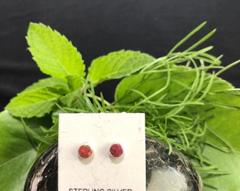 Red stud earrings/Sterling Silver Stud Earrings/Red Fire Opal  Stud 4mm/ Made in USA