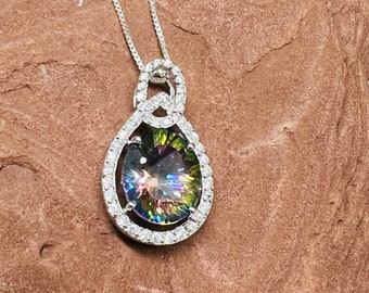 Large Mystic quart pendant/Sterling silver pendant/Multi color quart/Beauty Mystic Quart pendant necklaces