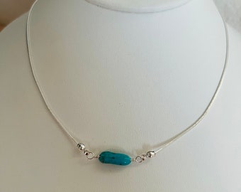 Sterling silver Necklace with Turquoise beads, Delicate Silver Necklace,Layering Silver Necklace,Turquoise bar Silver Necklace