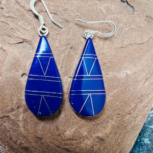 Lapis earrings/Blue Lapis inlay earrings/Lapis jewelry/Simple Blue lapis earrings/jewelry gift /Blue stick dangling earrings