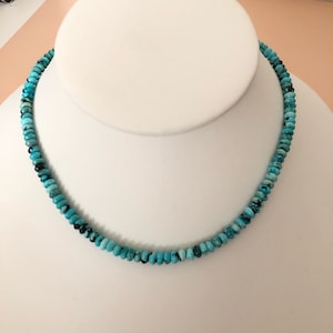 Natural Turquoise /Turquoise Beaded Necklace /Natural turquoise beads/ Sterling silver Natural turquoise necklace/Made in USA