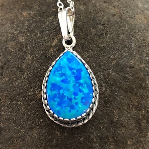 Teardrop Opal/ Pendants/Dark blue Opal/ Fire Opal Pendant /  Blue Pendants Necklace/ Southwest Pendant Necklace/ Handmade/Made in USA