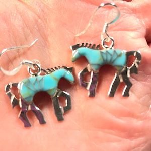 Horse earrings/Turquoise inlay Horse earrings/Horse love jewelry/Blue Horse earrings/Horse sterling silver/Horse pretty earrings