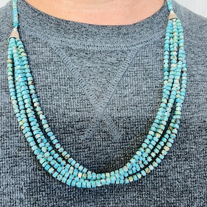 Natural Turquoise heishi Necklace/Sterling silver beaded heishi necklaces/Small 4 mm heishi beads necklaces/Made in  USA