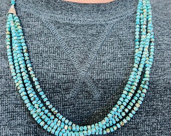 Natural Turquoise heishi Necklace/Sterling silver beaded heishi necklaces/Small 4 mm heishi beads necklaces/Made in  USA
