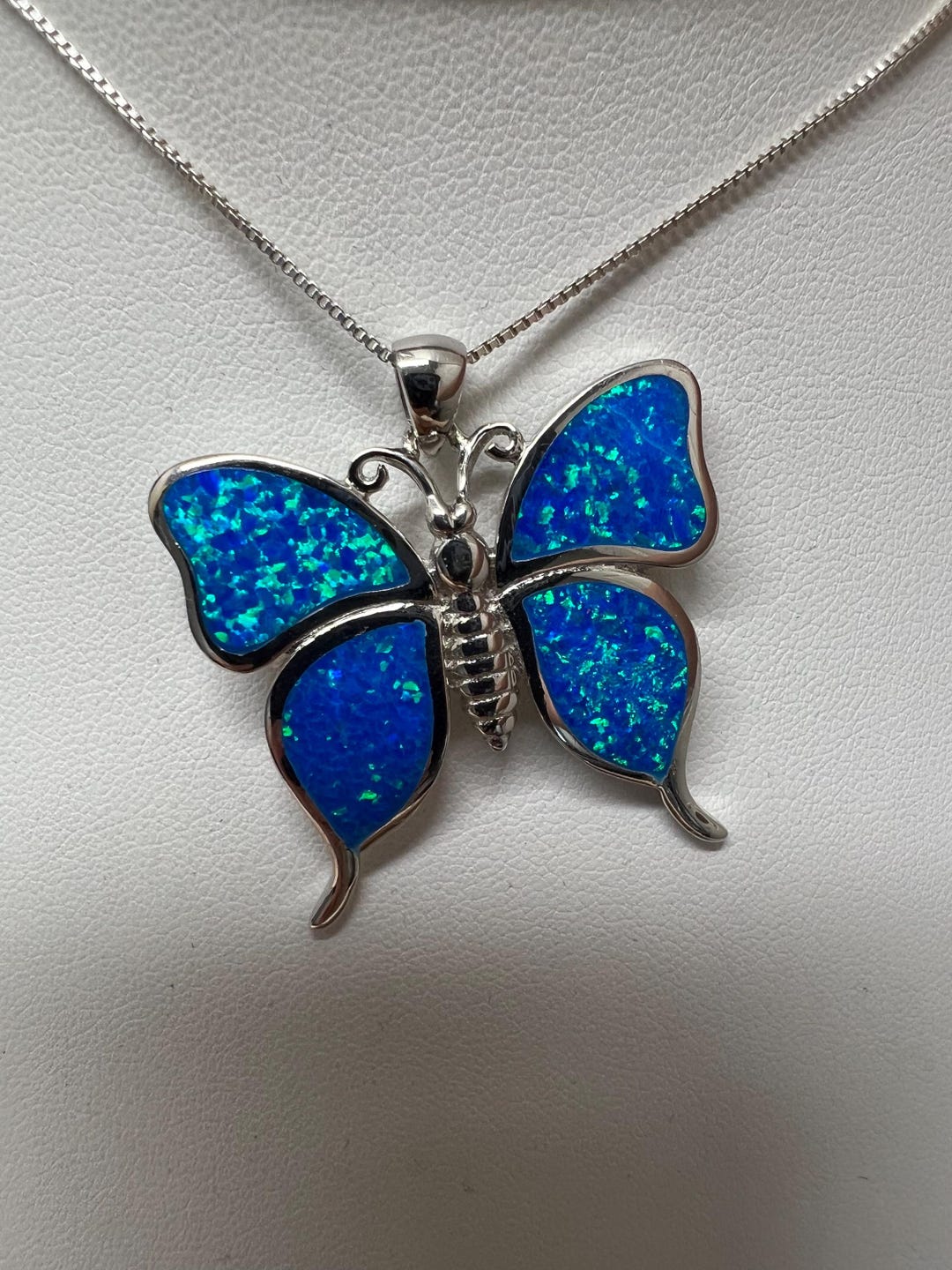 Unique Blue FIRE OPAL Butterfly Pendant - 925 STERLING  Butterfly Onyx and Fire Opal Sterling Silver 925 Necklace Pendant main image 1