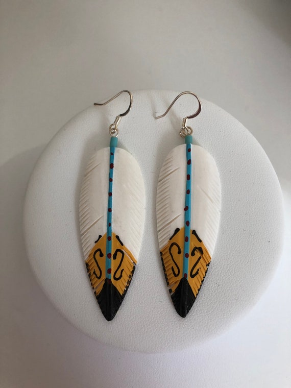Feather/large Feather/feather Earrings/ Navajo Feather/turquoise