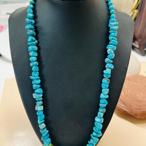 Turquoise necklace /Sterling Silver turquoise nugget and turquoise beaded Necklace 22 inches long/Handmade in USA