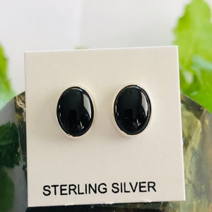 6x8mm Oval Black Onyx/Black Stone/Nature stone/Genuine 925 Sterling Silver Stud Post Earrings