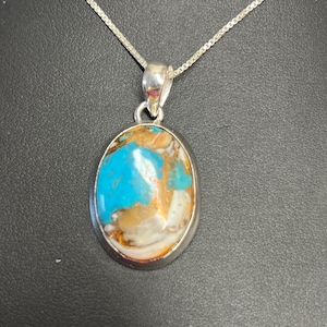 Genuine spiny oyster turquoise pendant/Sterling Silver Spiny oyster turquoise pendant necklaces/Southwestern  pendant