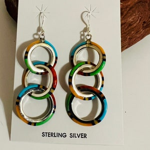 Colorful earrings/inlay/Inlay earrings /Sterling Silver multi color earrings/inlay/multi inlay/ multi earrings