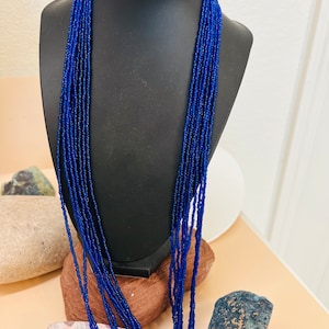 Blue necklace/ multi strand blue seeds beads necklace/ 10 strands 29 inches blue beaded necklace/Blue beads necklaces