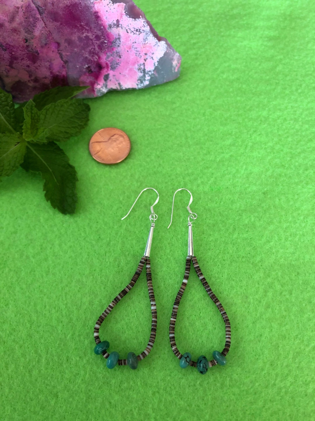 Turquoise Earrings /southwestern Turquoise Beaded Earrings/ Shell Hishi