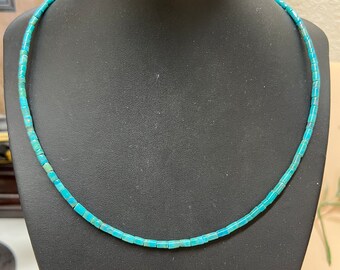 Genuine Heishi Kingman Turquoise and Sterling Silver necklace 17 inches long