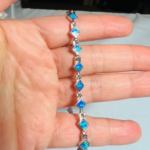 Bracelet/Blue opal bracelet/ Inlay bracelet/ 4x4 square link Opal bracelet/Sterling silver blue opal links bracelets/Southwestern jewelry