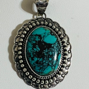 Genuine Kingman Turquoise /Turquoise pendant with Sterling silver chain 18”/Silver turquoise necklace pendant/Southwestern Jewelry