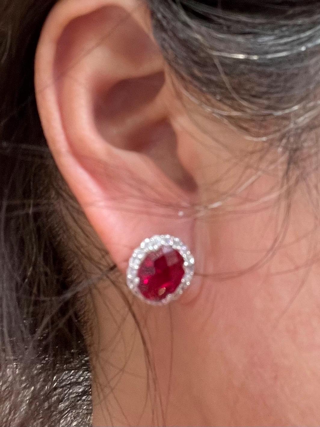 Natural Red ruby earring/Sterling silver red ruby stud earrings/Pink post earrings/