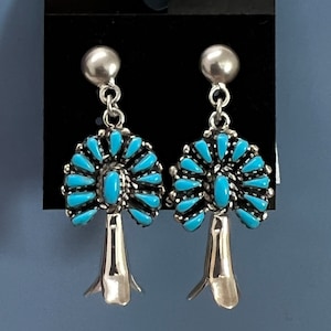 Turquoise inlay earrings/Turquoise’ cluster earrings/Sterling silver dangle drop earrings/Cluster turquoise inlay earrings/Turquoise jewelry