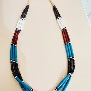 Colorful beaded necklace/Southwestern multi strands Heishi shell Necklaces/Shell Necklace/Turquoise,Red Heishi beaded/Handmade /