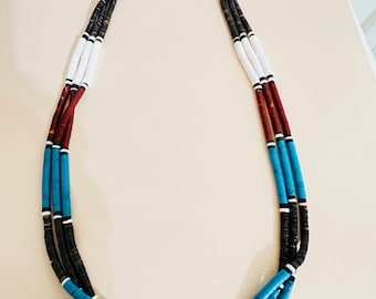 Colorful beaded necklace/Southwestern multi strands Heishi shell Necklaces/Shell Necklace/Turquoise,Red Heishi beaded/Handmade /