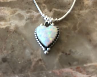 Heart Pendant/Heart White Opal Pendant/Sterling Silver Heart Necklace Pendent/Opal /Pendent /Handmade /Jewellery/Made in USA