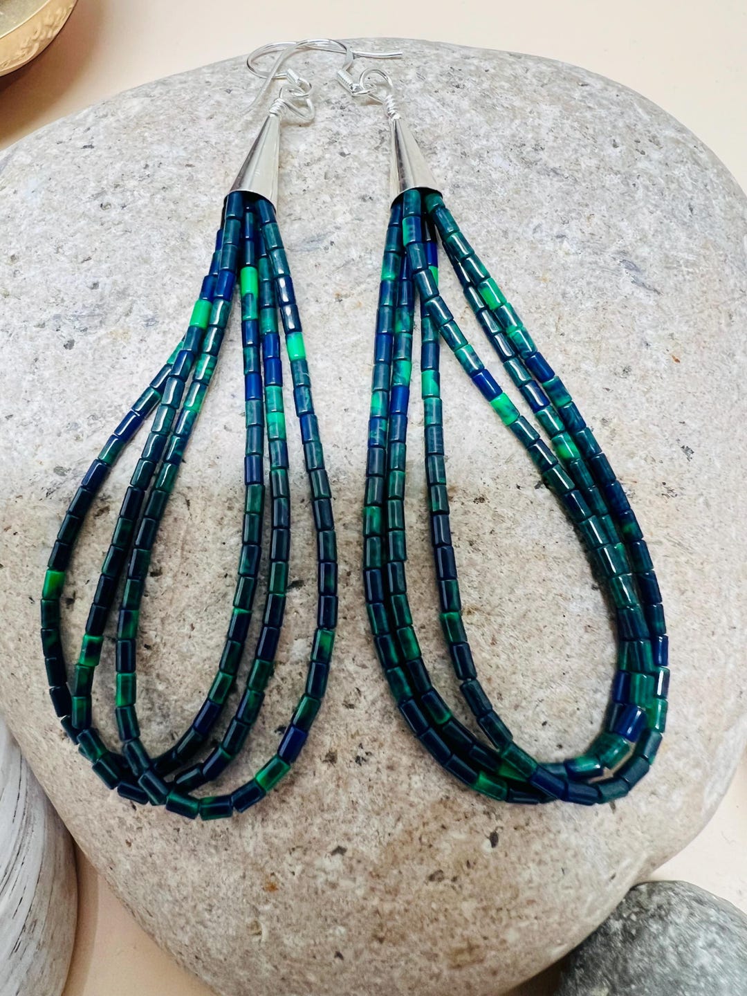 3strands Green Azurite Malachite Earrings /green Azurite Malachite ...