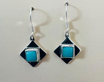 Turquoise earrings/ Southwestern concho turquoise earrings/ Sterling Silver turquoise earrings/ made in USA