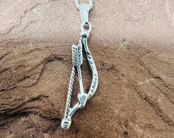 Bow and arrow Necklace /Sterling Silver dangling bow pendant necklaces /Arrow pendant necklaces