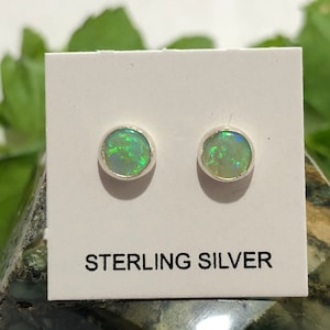 Green Opal/5mm round/Fire Opal/green stone/Genuine 925 Sterling Silver Stud Post Earrings/made in USA