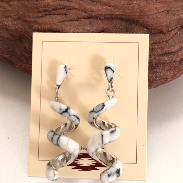 White earrings/White Turquoise/White Buffalo earrings/Drops earrings/Inlay/White Turquoise /inlay/Silver earrings