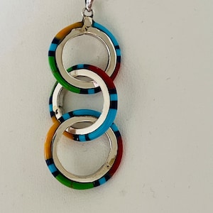 inlay pendant/Colorful Inlay Pendant necklace/Sterling Silver Multi color inlay pendant/inlay/Southwestern inlay pendant necklaces