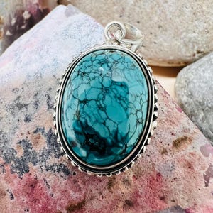 Genuine Kingman Turquoise Pendant /Sterling Silver natural Turquoise Pendant/Southwestern pendant