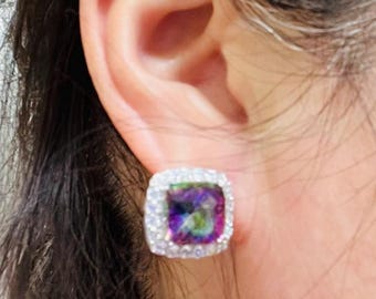 Natural rainbow topaz earrings /Sterling silver Purple topaz stud earrings
