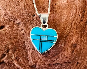 Heart necklaces/Turquoise inlay pendant necklaces/Blue Heart Ipendant/Heart pendant necklaces/Blue pendant necklaces