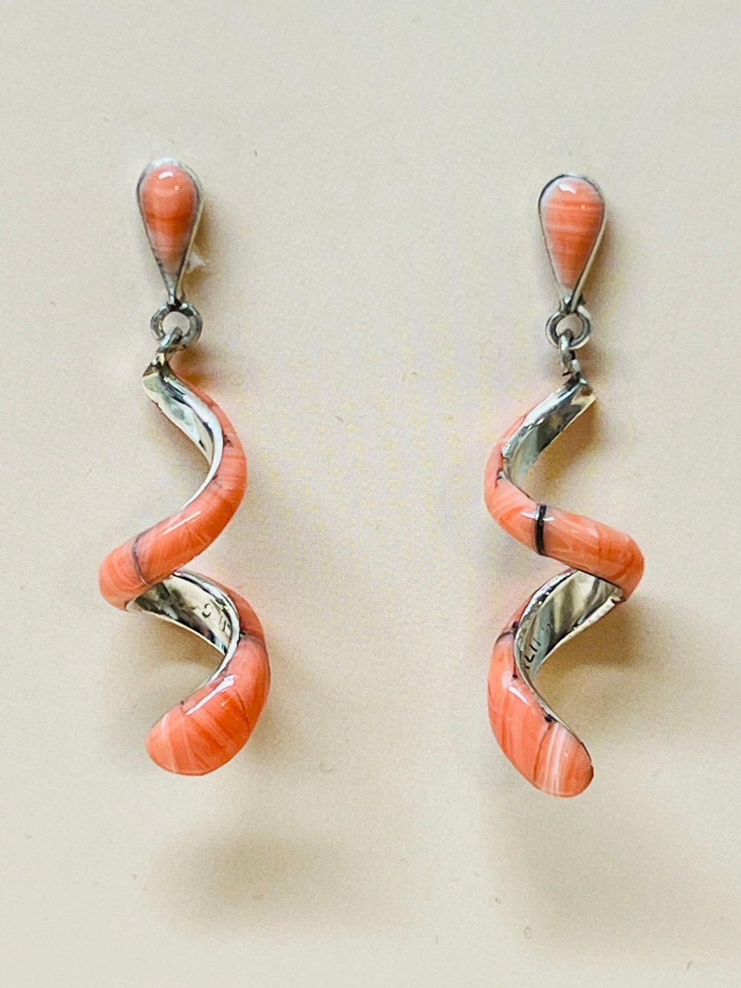 Orange Earrings/orange Coralearrings/drops Earrings/inlay Earrings