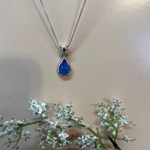 Blue Opal teardrop pendant /Dark Blue Opal teardrop necklace /Sterling Silver teardrop opal pendant necklaces