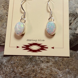 While Opal Earring/6x8Oval Shape/Dangling Earring/french hook/ Dangle Drop/Made in USA