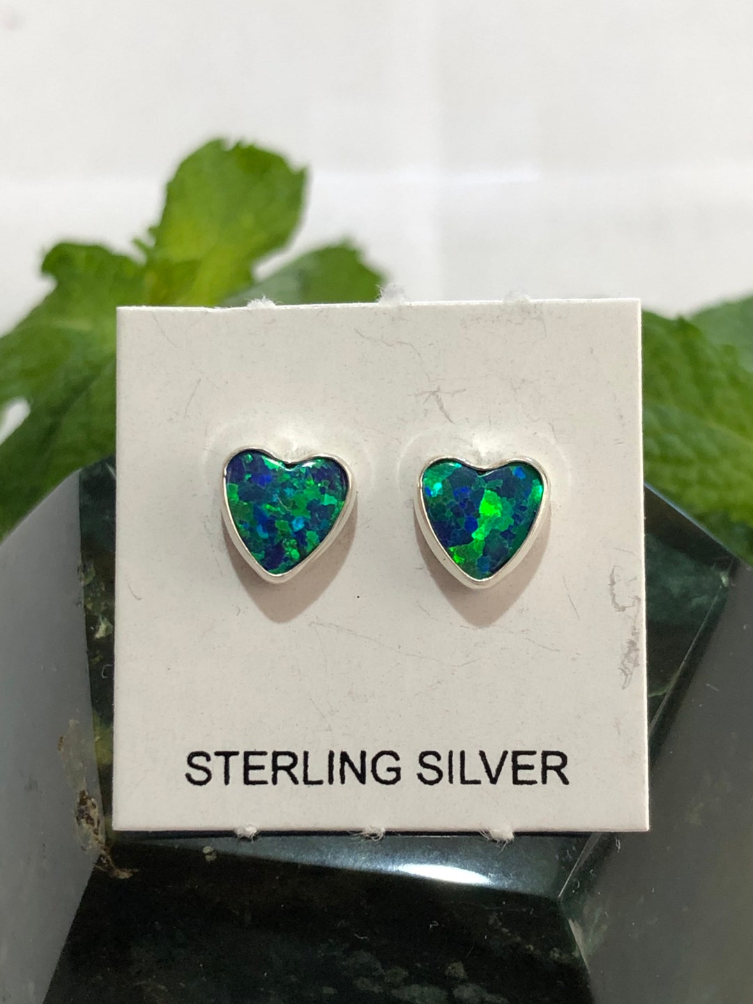 Boucles D'oreilles En Argent 925 Avec Opale De Feu Et Saphir - Couleur Arc-en-ciel